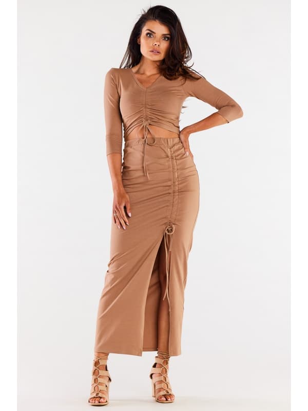 Maxinederdel i bomuld, beige M