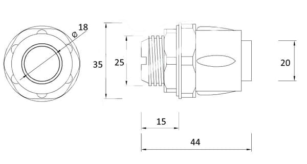 Packbox för GUS flexibelt rör, diameter 20 mm / MG25, grå packbox IP65