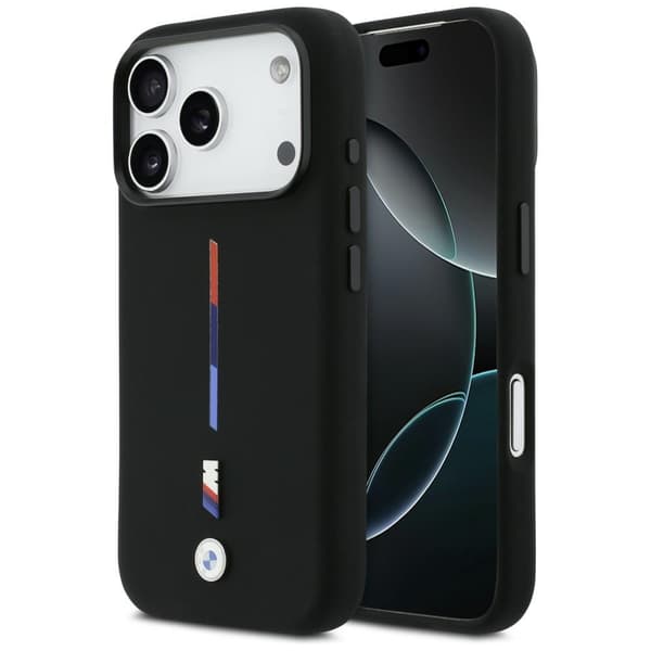 BMW M Silikone Tricolor Line MagSafe-cover til iPhone 17 Pro, sort