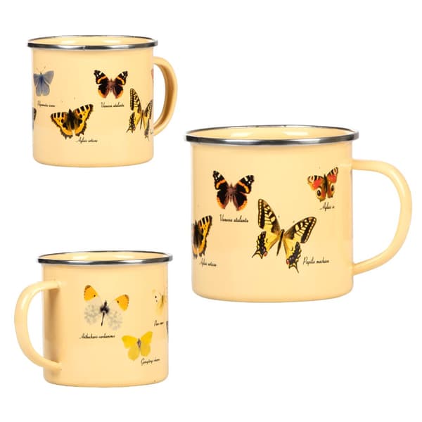 Emaljerad mugg med fjärilar