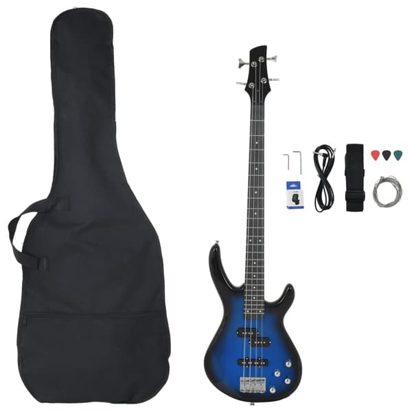vidaXL Nybörjarbasgitarr med väska, blå, 4/4, 46"
