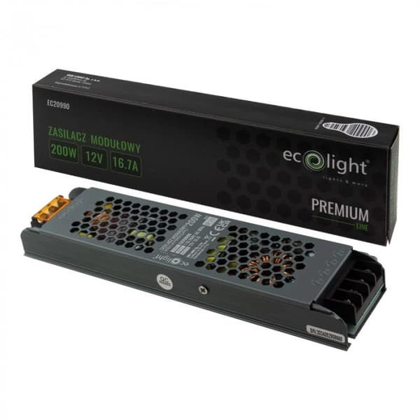 LED-strömförsörjning Modulär Slim PREMIUM 200W 12V 16.7A Ecolight-transformator