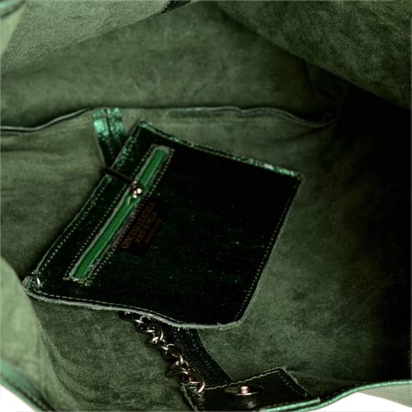 Läderväska, grön metallic