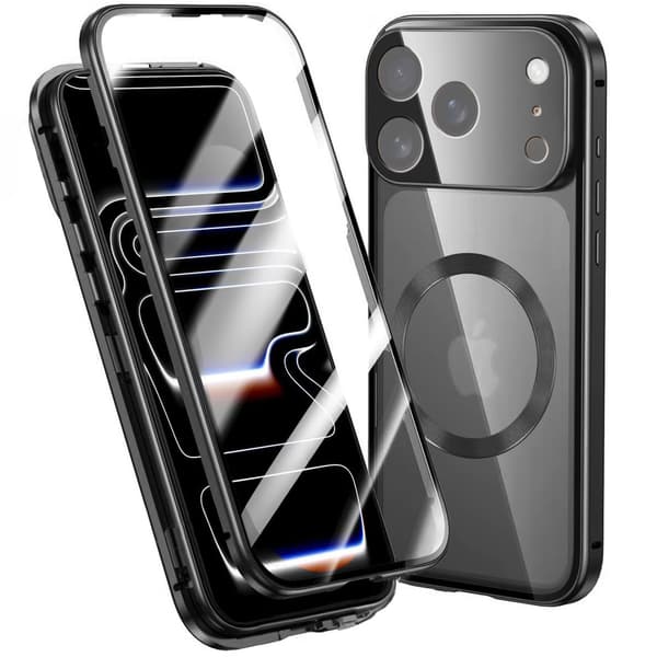 iPhone 17 Pro Max cover, magnetisk dobbeltglas, til MagSafe, sort