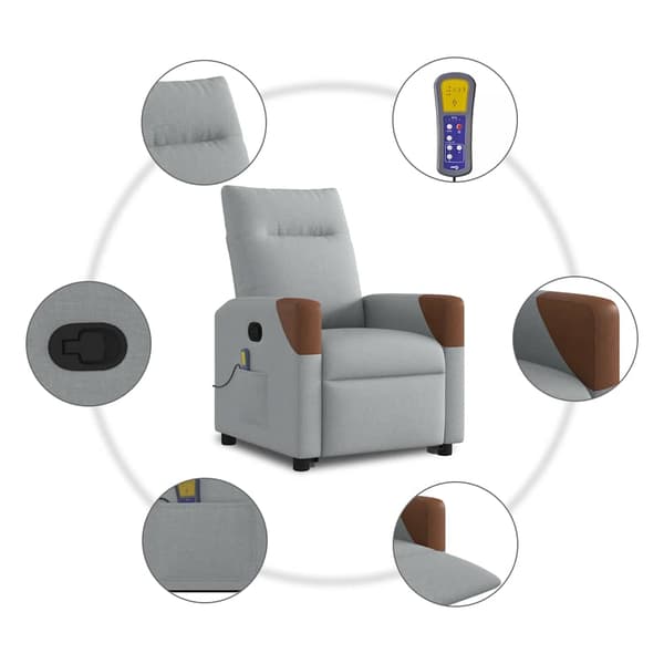 vidaXL Lyftbar massagefåtölj ljusgrå tyg