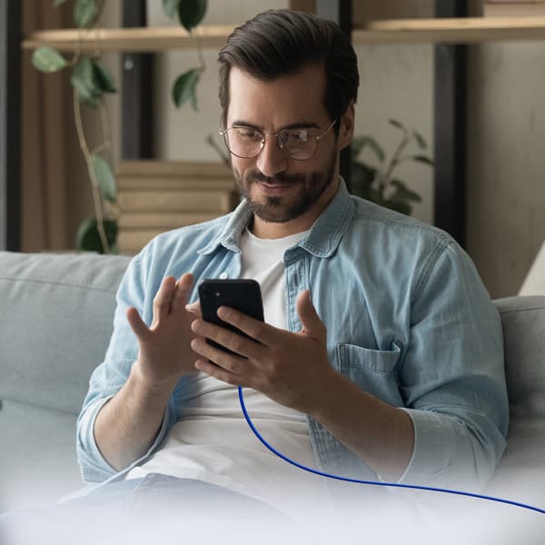 Flätad kabel USB-C - USB-C 60W 1,5m - blå