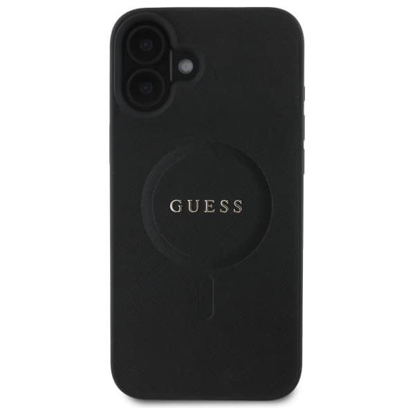 Guess Saffiano Classic Logo MagSafe-etui til iPhone 16, sort