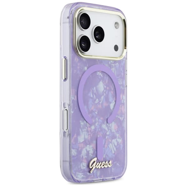 Guess IML Shell Script Metal MagSafe-skal till iPhone 17 Pro Max Lila