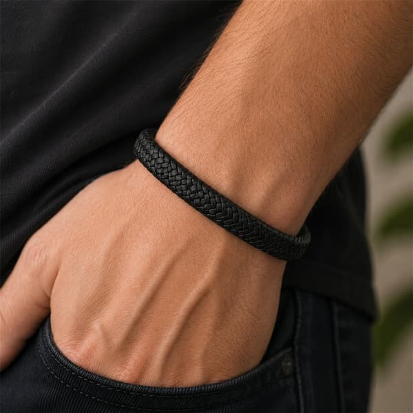 Herrarmband Läder Titan Fläta Elegant Modern Gåva