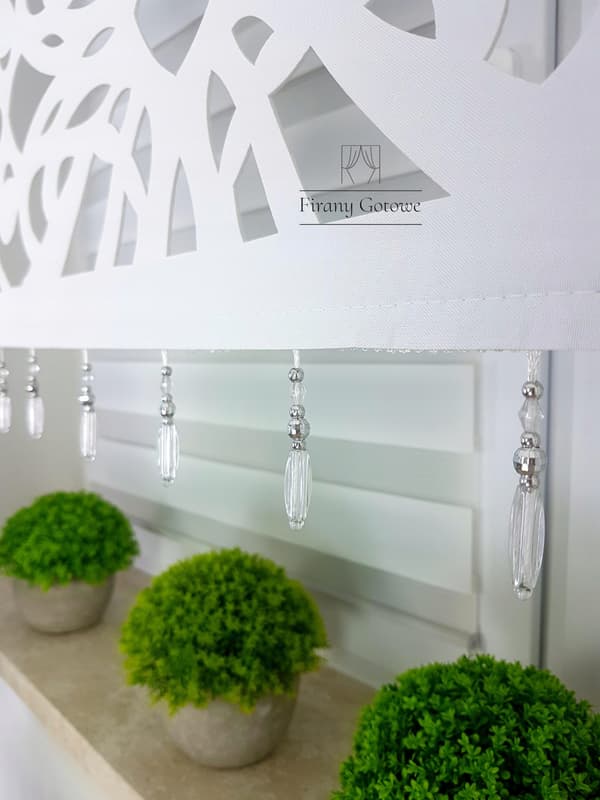 Gardin med dekorpanel, set med gardiner - vit