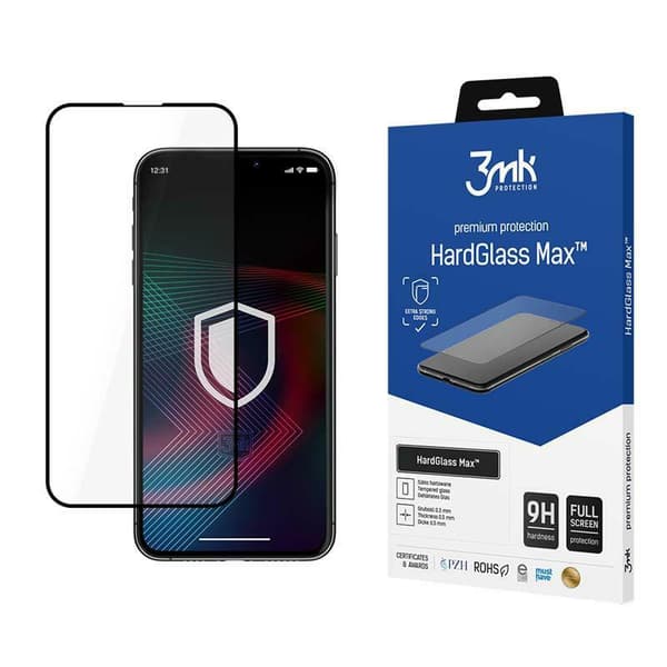 3MK HardGlass Max hærdet glas til iPhone 14, sort ramme