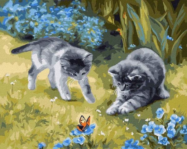 Maleri efter tal - Katte i haven 40x50cm
