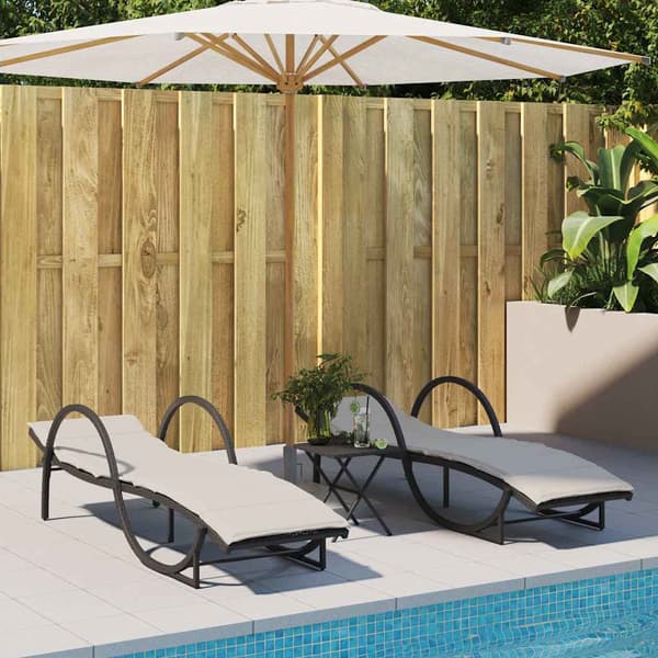 vidaXL liggestole med hynder, sæt med 2, sort, polyrattan