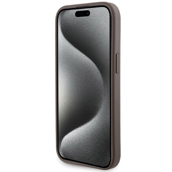 Guess Grip Stand 4G Triangle Strass-cover til iPhone 15, brun