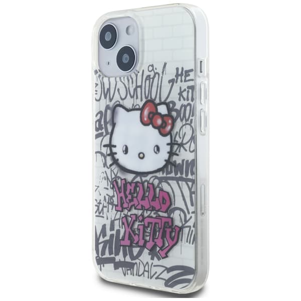 Hello Kitty IML Kitty On Bricks Graffiti-cover til iPhone 15, hvid