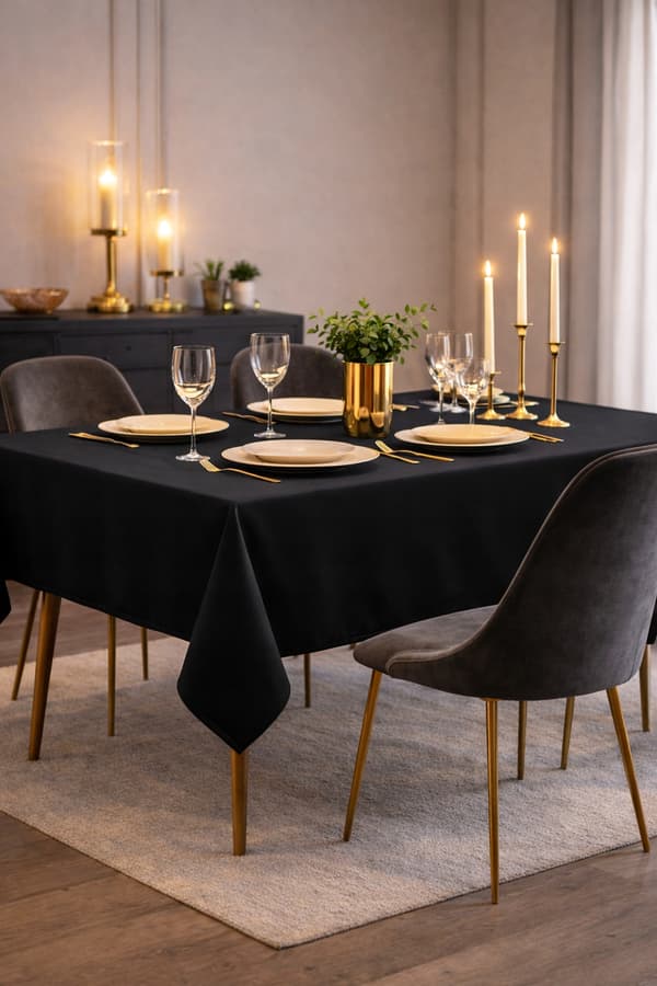 Enfärgad rektangulär bordsduk, 140 x 220 cm, svart.