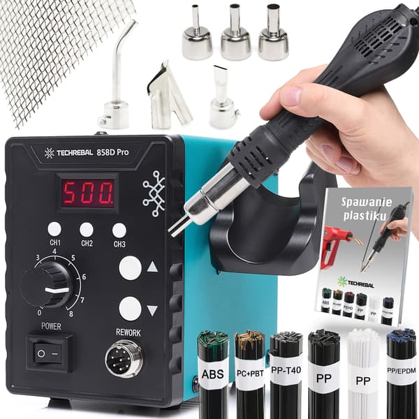 TECHREBAL 858D Pro varmluftloddestation + sæt med 6 loddemidler + dyser + net