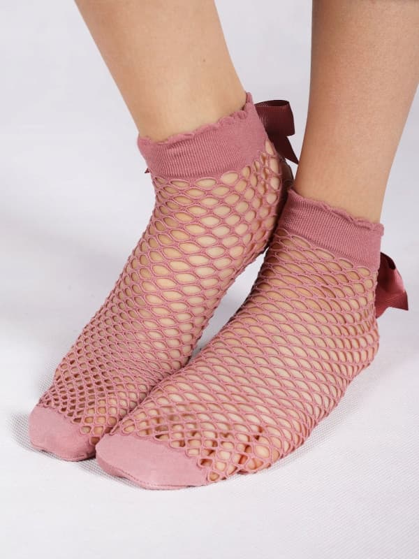 YO! FISHNET STRØMPER MED SLØYVE elegant PINK 31/34 £010E