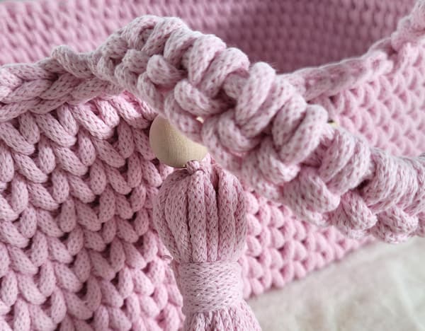 Moses Basket BOHO Bomullsdockbärare med Trävagga - Rosa