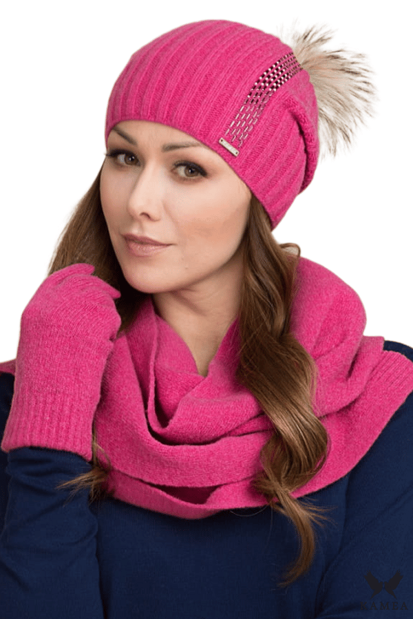 AMBER damhatt med pompom, hallon