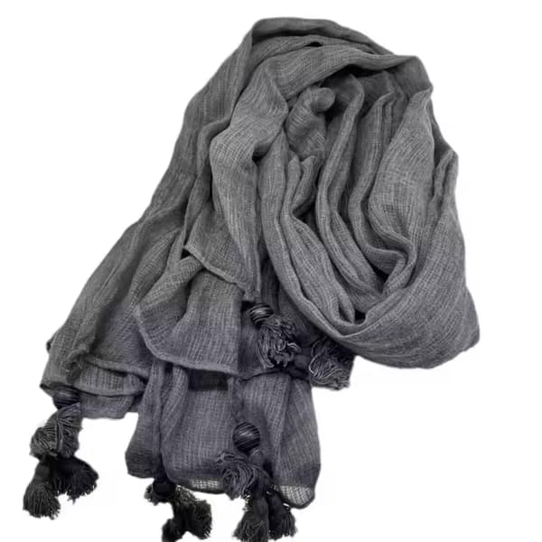 Grå halsduk med fransar 180x80 - bomull med polyester