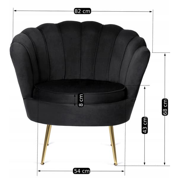 ANGEL Shell Lænestol til Stuen, Sort Velour, Moderne