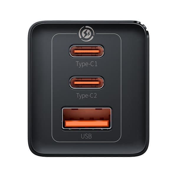 Hurtig GaN 2x USB-C USB 65W vægoplader + USB-C kabel sort