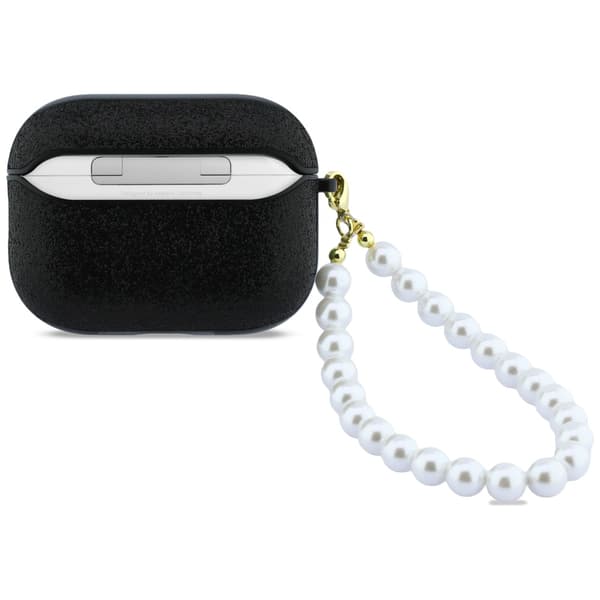 Guess Glitter Pearl Strap-etui til AirPods Pro 3, sort