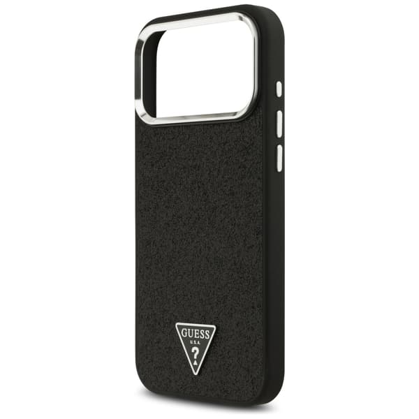 Guess Glitter Triangle Logo MagSafe -kotelo iPhone 17 Pro Maxille, musta