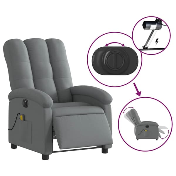 vidaXL elektrisk lænestol med massagefunktion, mørkegrå, stof