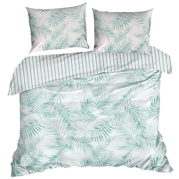 RAYA sängkläder ränder löv mintgrön 160x200 satin