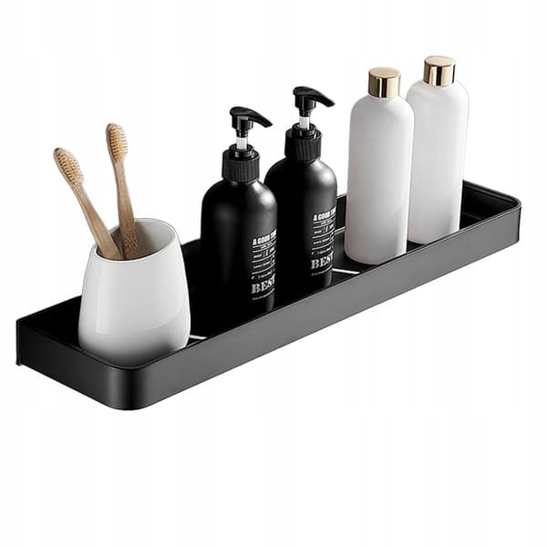 Loft badeværelseshylde, 40 cm, køkken, til væsker og shampoo, sort stål