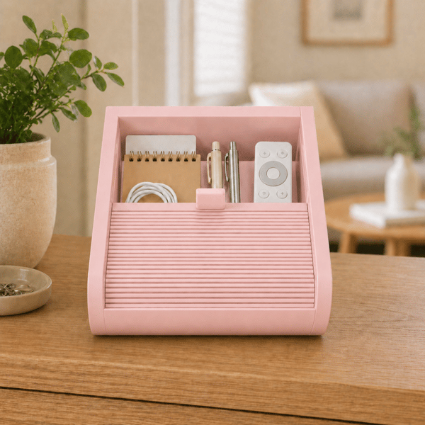 Liten rosa låda med skjutbart lock för småsaker