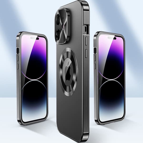 iPhone 12-cover, dobbelt glas, Magsafe, sort