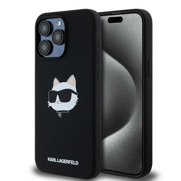 Karl Lagerfeld Silikone Choupette Head Magsafe-etui til iPhone 15 Pro Max, Sort