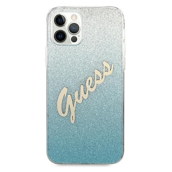 Guess Glitter Gradient Script -suojakuori iPhone 12 Pro Maxille, sininen