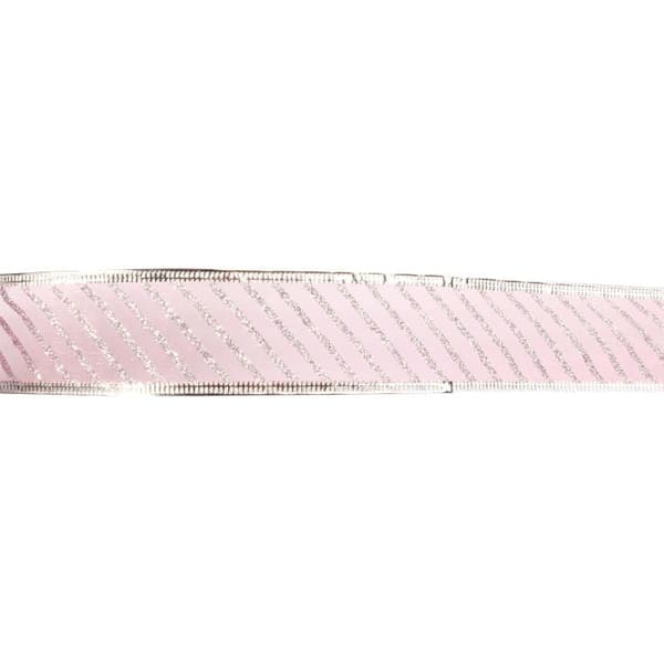 Rosa dekorband med silverkant 5 cm x 2,7 m