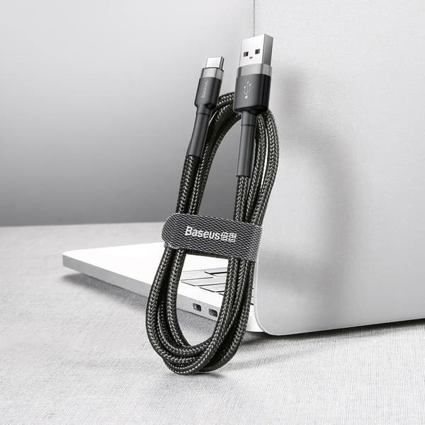 Kestävä nailonkaapeli USB-C 2A 3M musta ja harmaa