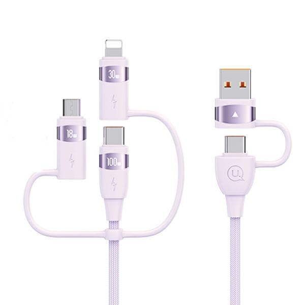 USAMS U85 2xUSB-C til USB-A til Micro-USB til Lightning 6in1 Kabel 2m 100W PD Hurtigopladning Lilla