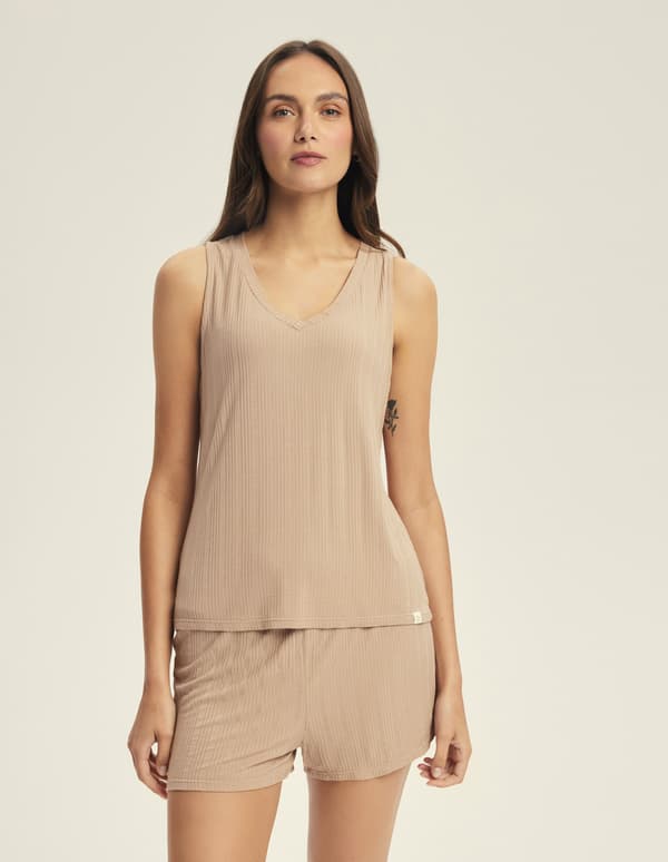 Jenius 3 Esotiq Ærmeløs Pyjamas til Kvinder | Beige S