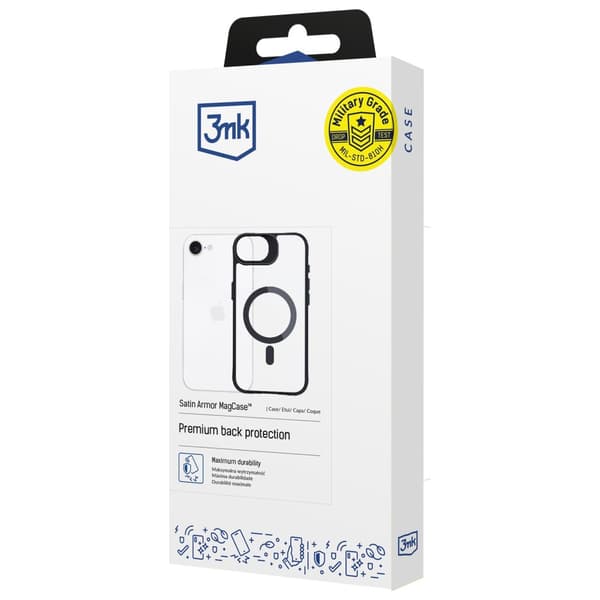 3mk Satin Armor-cover MagSafe til iPhone 16E, sort