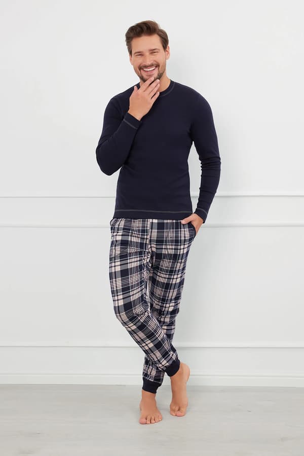 Brittiska herrpyjamas långärmad, långbyxor M