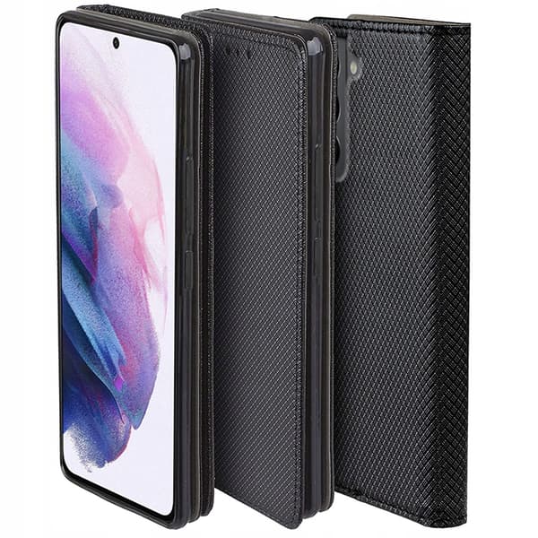 Etui til SAMSUNG S21 PLUS/S21+ SMART BOOK MAGNET SORT + GLAS