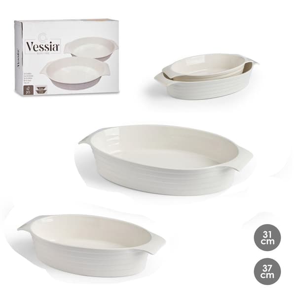 2 soikean uunivuoan setti, jossa on täyspitkä kahva