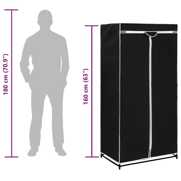 vidaXL garderobe, sort, 75x50x160 cm
