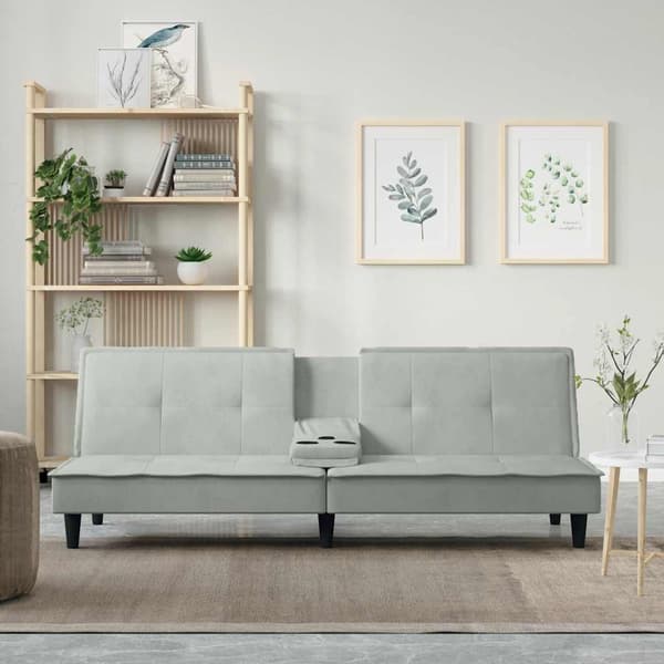 vidaXL Bäddsoffa med mugghållare ljusgrå sammet
