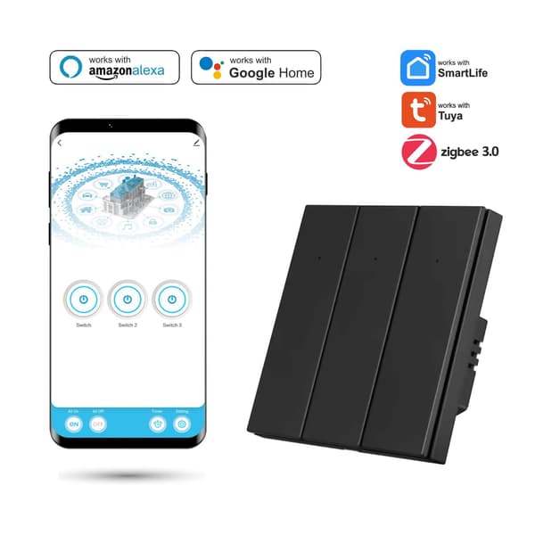 Tuya Smart Triple Switch med N Life Zigbee Sort