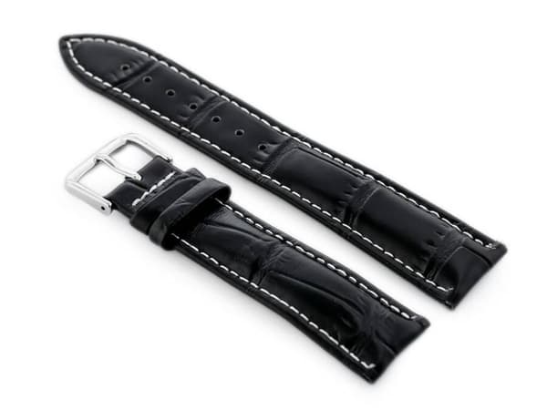 Læderrem til ur W102L sort/hvid - 20mm