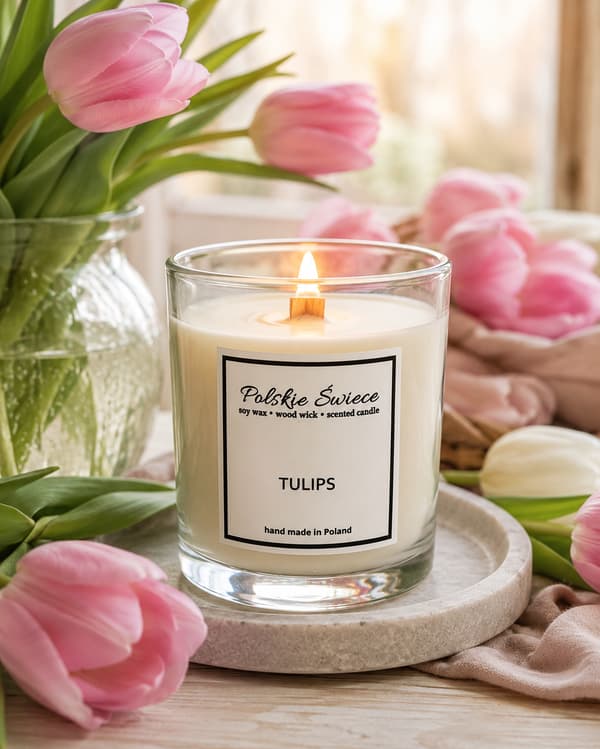 Sojalys med trævæge + TULIPANER