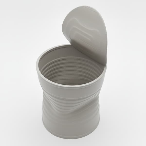 Grå urtepotte formet som en knust plantedåse, moderne design